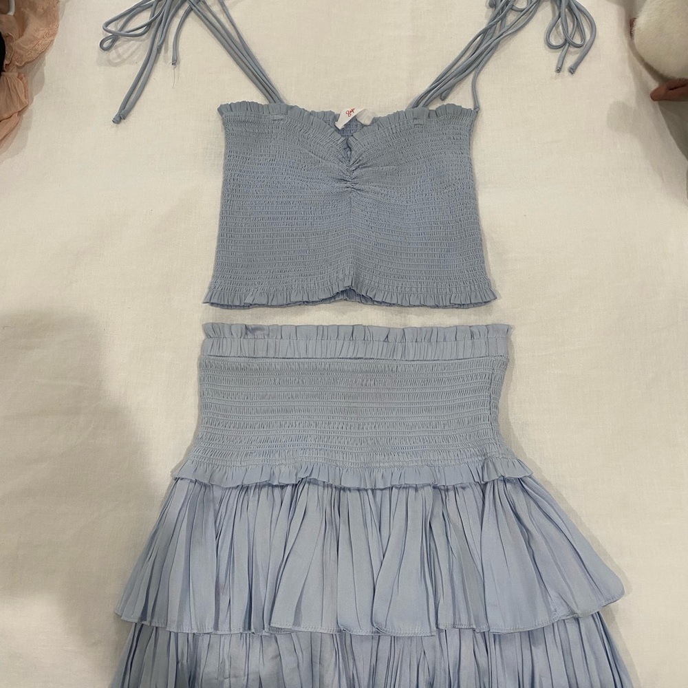 8apart Steel Blue or Smocked Blue Junior Crop Top and Skirt Set